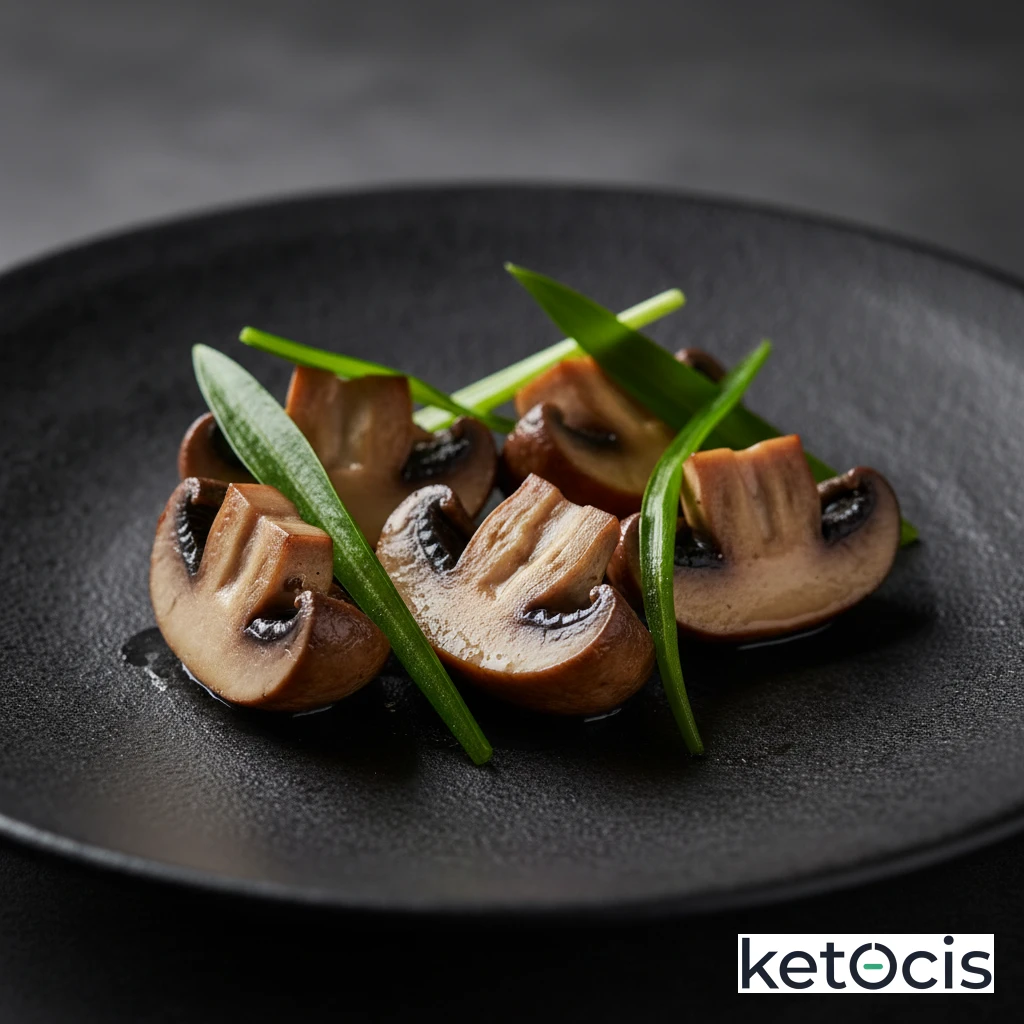 Champiñones portobello salteados en cuartos con ajetes frescos