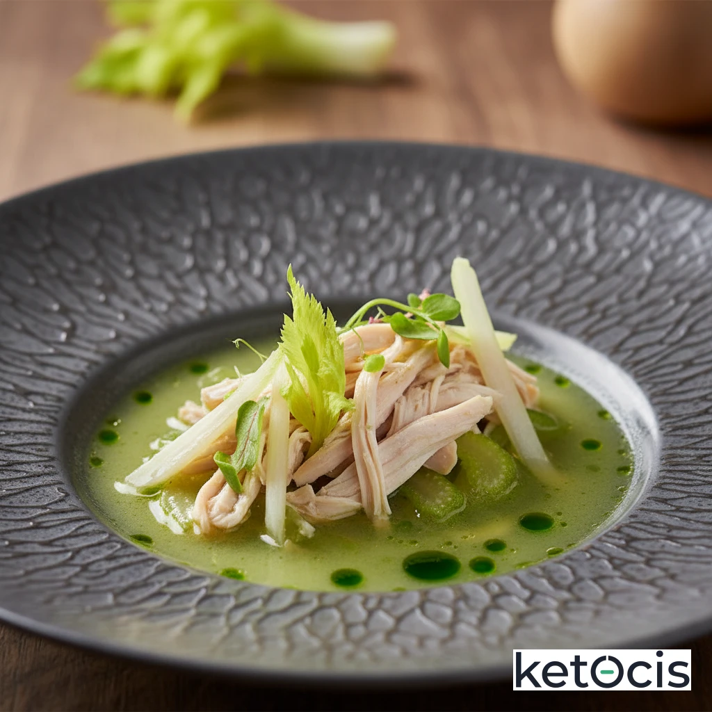 Pechuga de pollo desmenuzada en caldo de apio verde