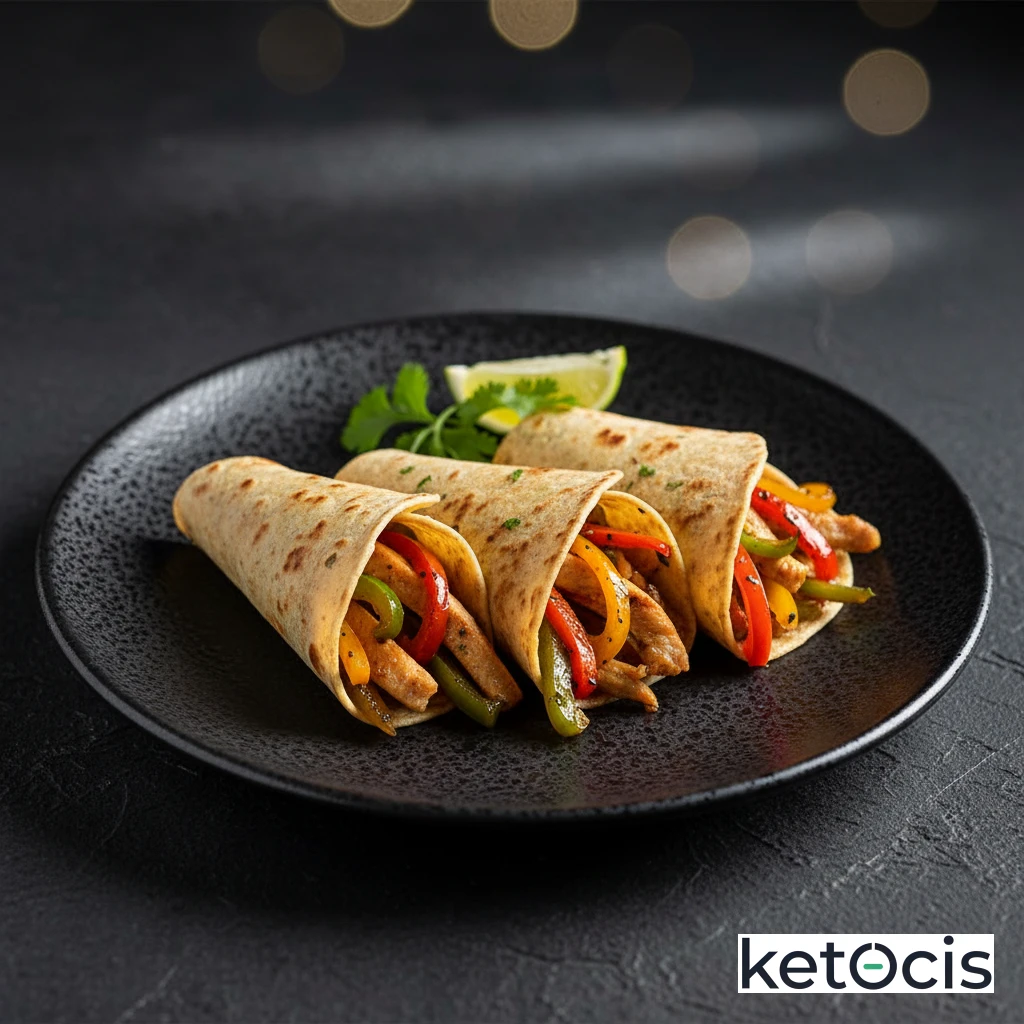 Fajitas cetogénicas de pollo con pimientos en tortillas de lino