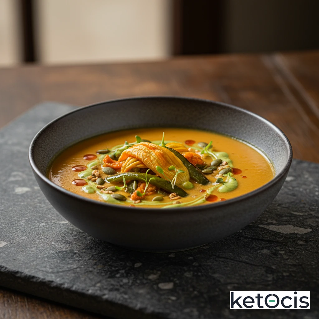 Sopa keto de flor de calabaza con chile poblano asado