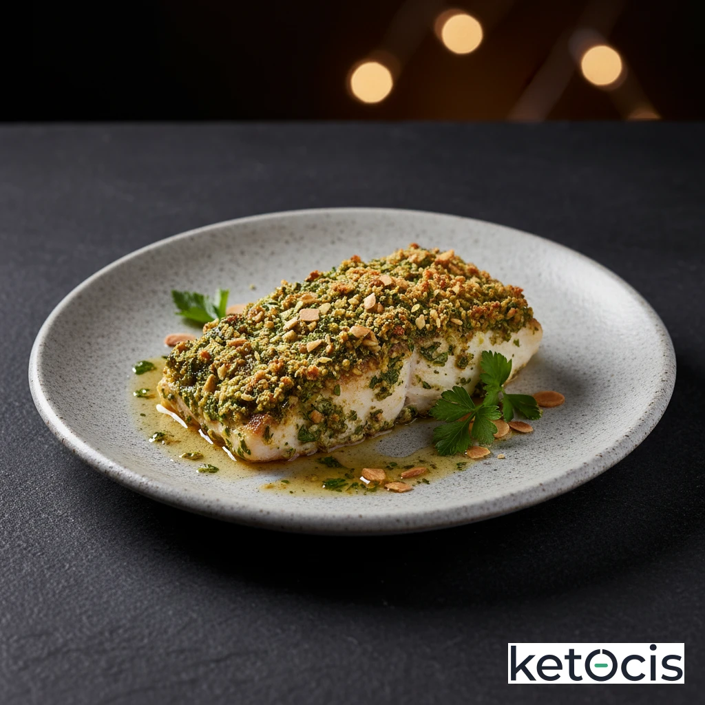 Filete de mero al horno con costra de perejil y almendras