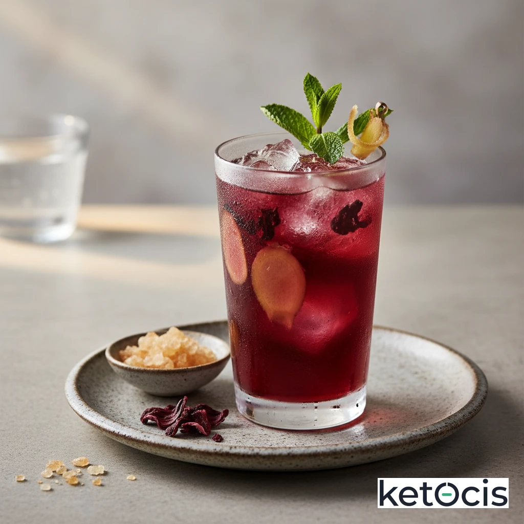 Té de hibisco y jengibre servido muy frío en verano