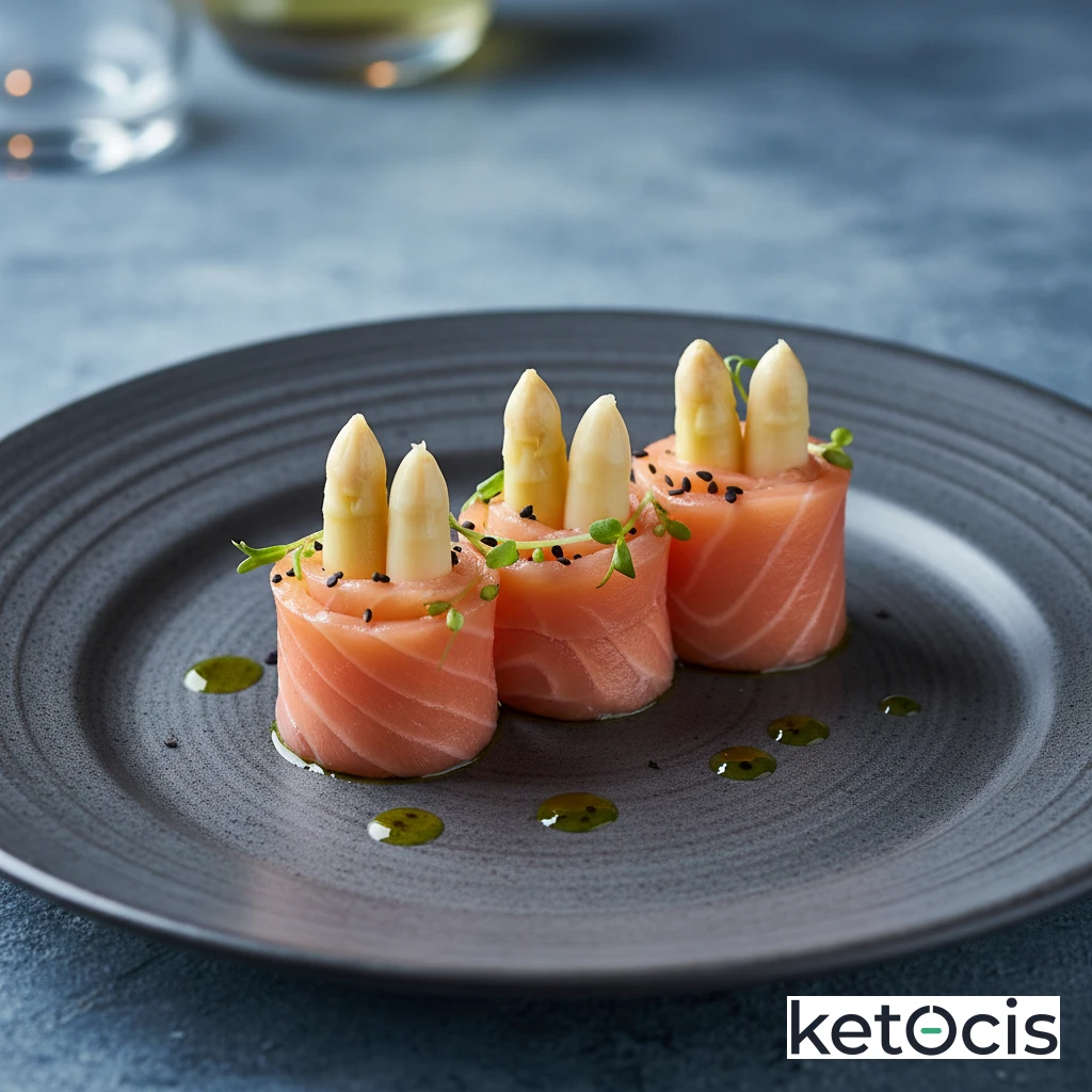 Rollitos de salmón ahumado con espárragos blancos en conserva
