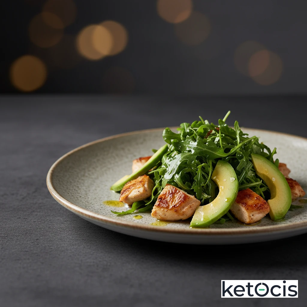 Ensalada de canónigos con aguacate pollo asado y aceite de oliva