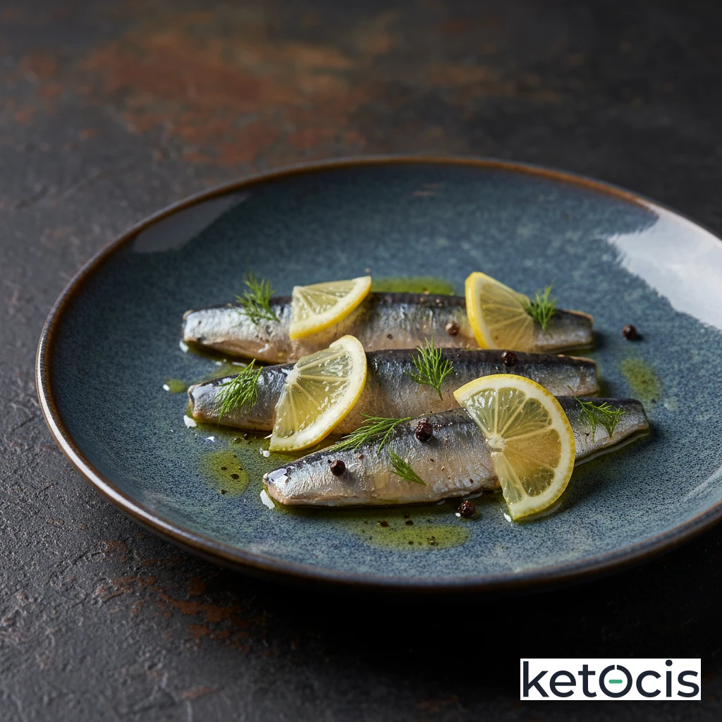 Sardinas en aceite de oliva servidas con rodajas de limón
