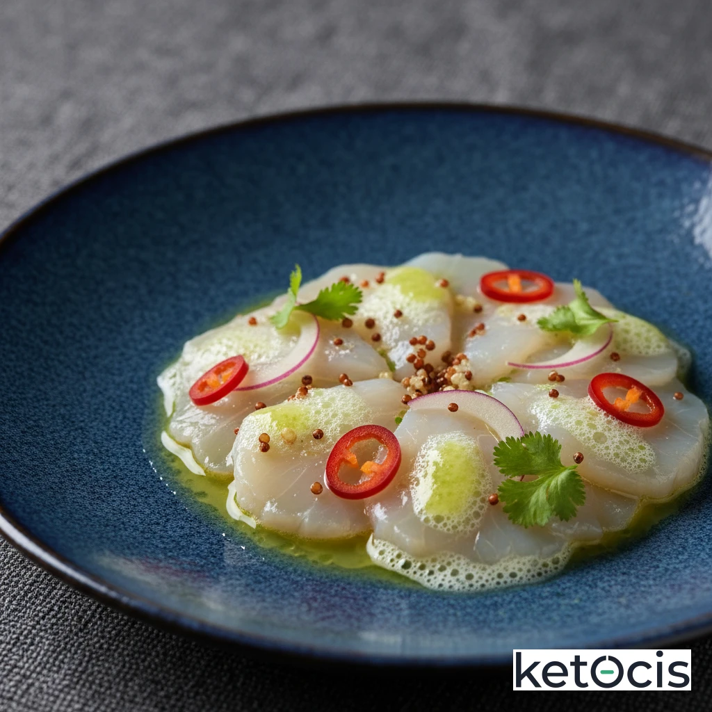 Ceviche de vieiras crudas con jugo de lima y chile habanero