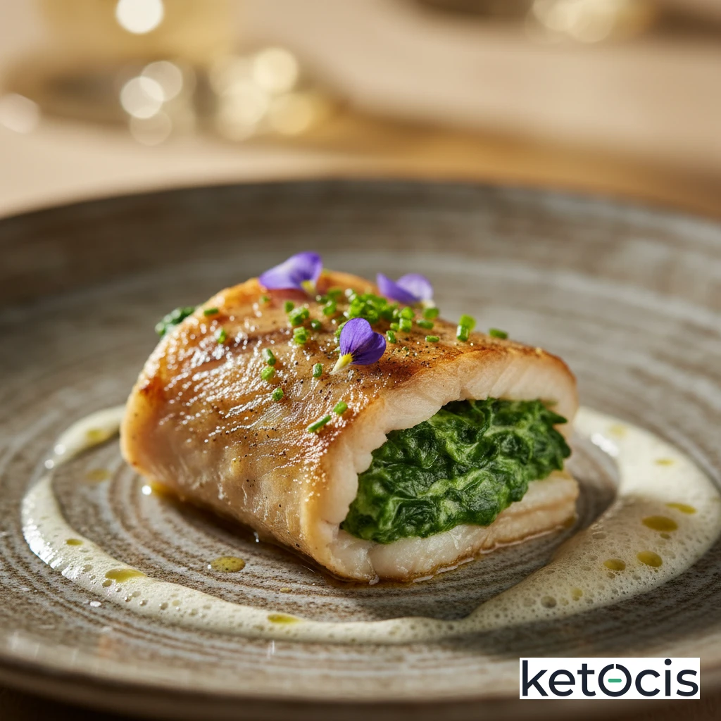 Lenguado relleno de espinacas a la crema cocinado al horno