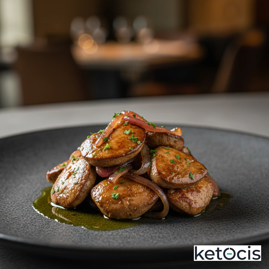 Hígado de pollo salteado con cebolla y aceite de oliva
