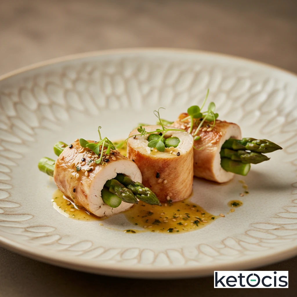 Rollitos de pechuga de pollo cocida con espárragos trigueros