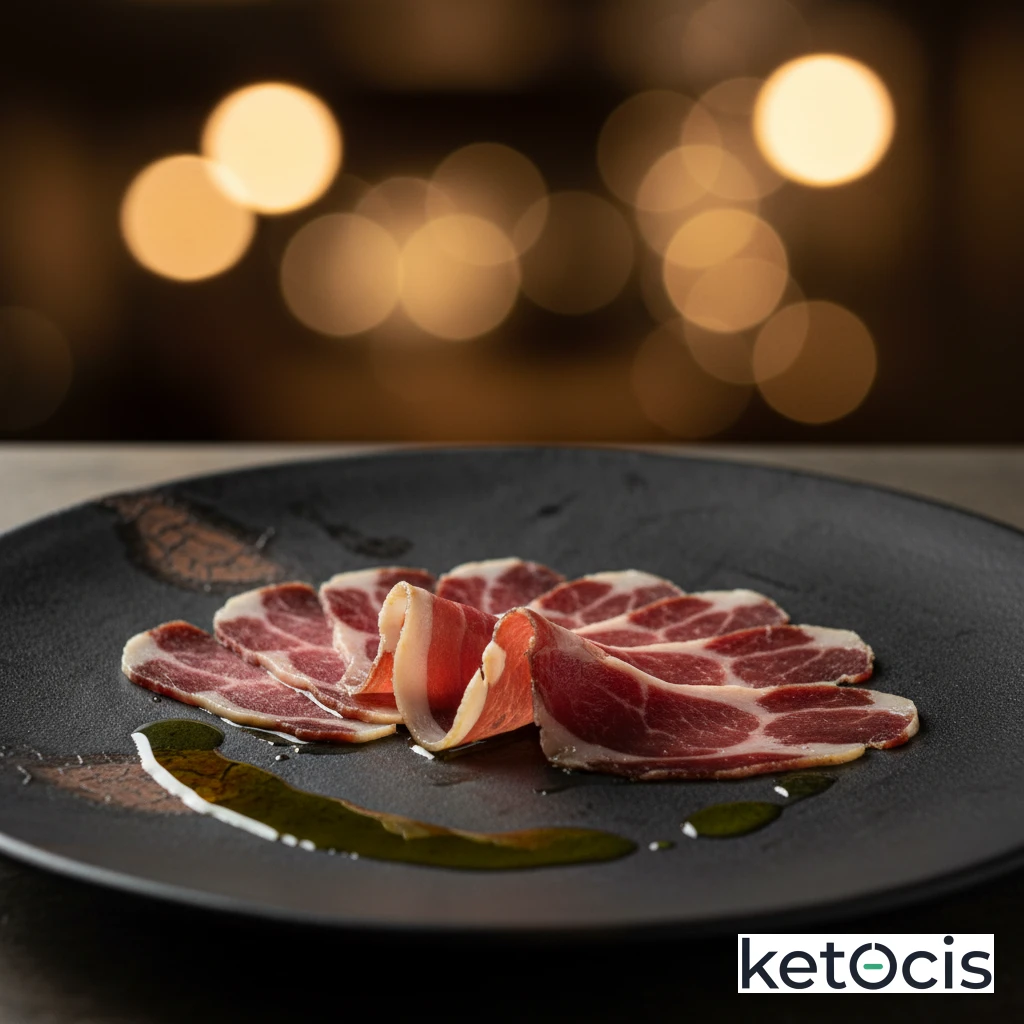 Lomo de cerdo ibérico curado servido con aceite de oliva