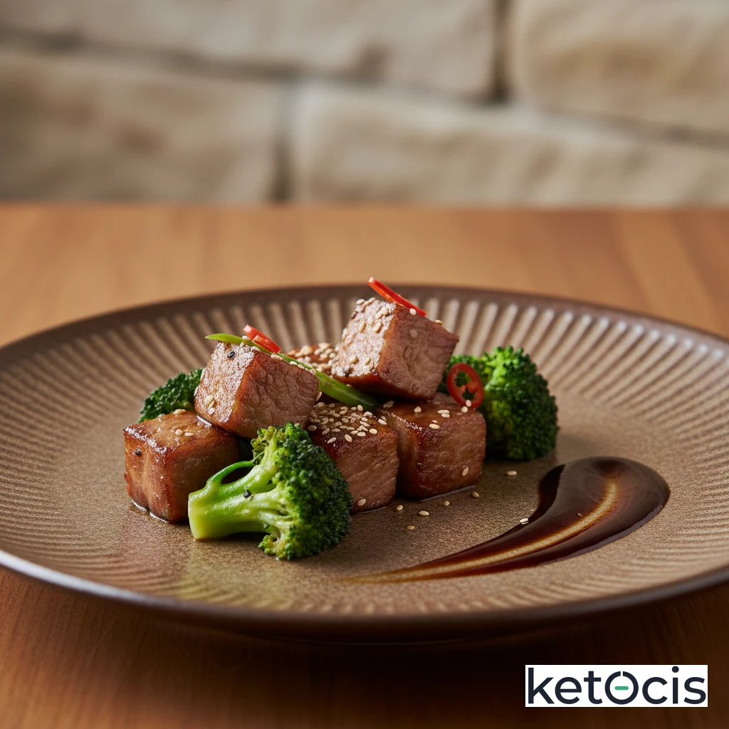 Carne de cerdo magra salteada al wok con brócoli y tamari