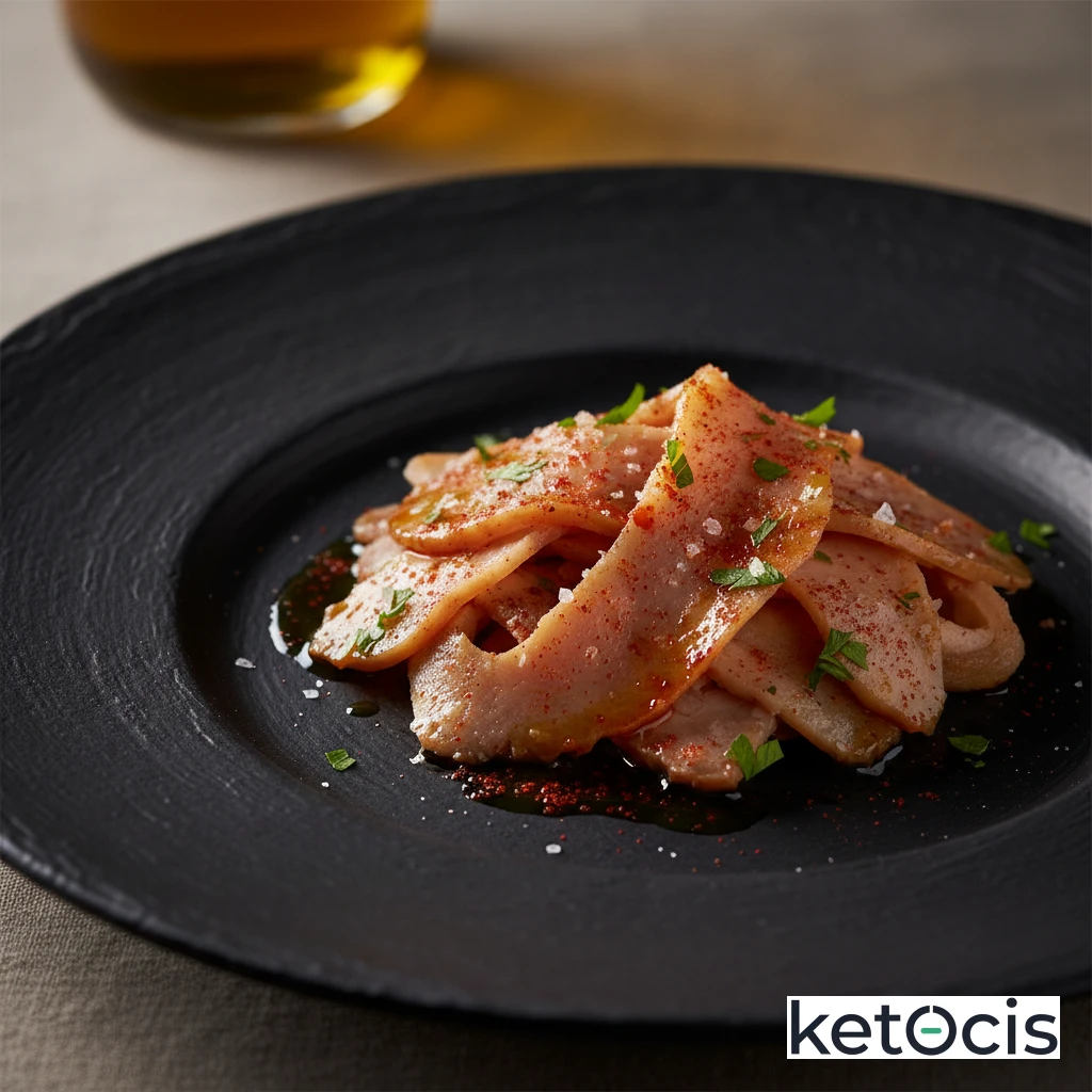 Ensalada de morro de cerdo cocido aliñado con aceite y pimentón
