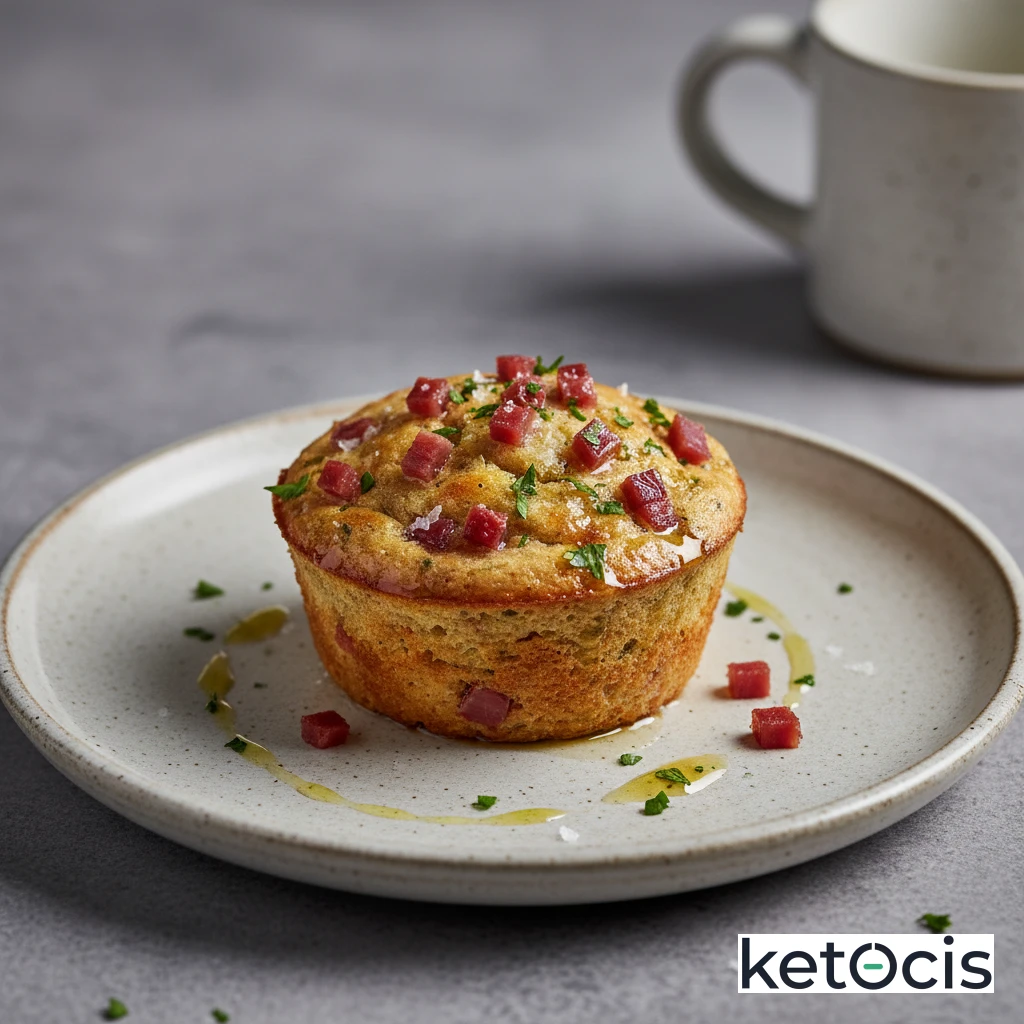 Bizcocho de taza keto salado con jamón ibérico picado