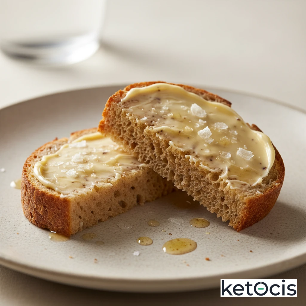 Tostadas de pan keto de almendras con mantequilla y sal