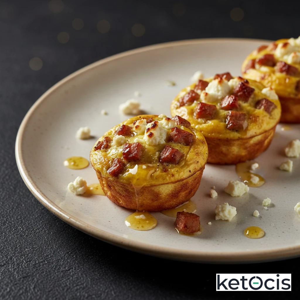 Muffins de huevo al horno con dados de pavo y queso feta