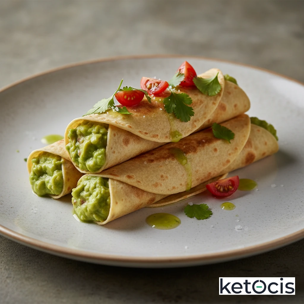 Rollitos de tortilla muy fina rellenos de guacamole casero