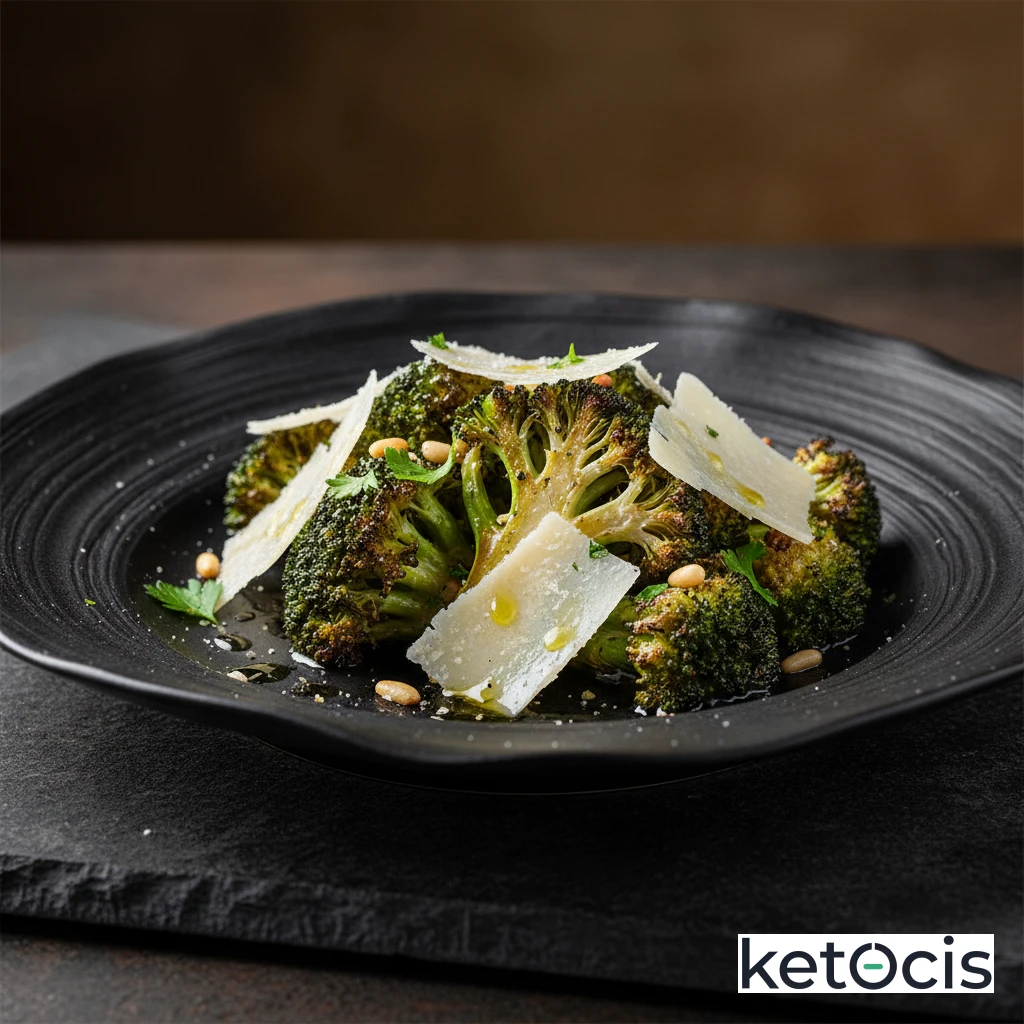 Brócoli asado al horno con lascas de queso pecorino romano
