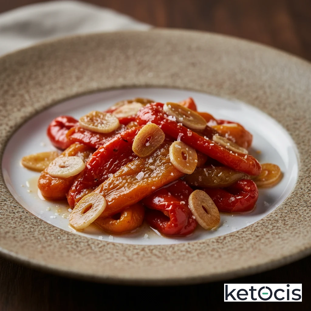 Pimientos del piquillo salteados con ajos laminados y sal