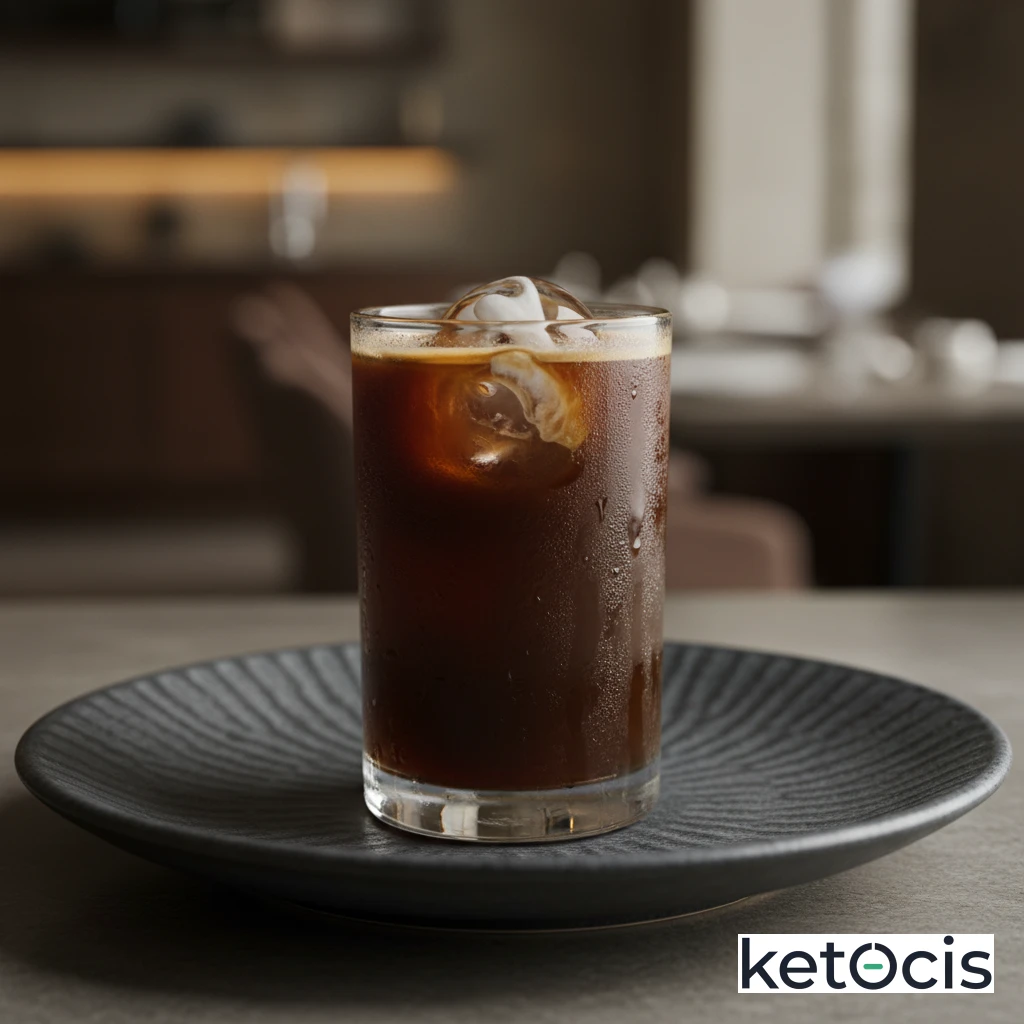 Café solo largo servido con hielo y un chorrito de nata
