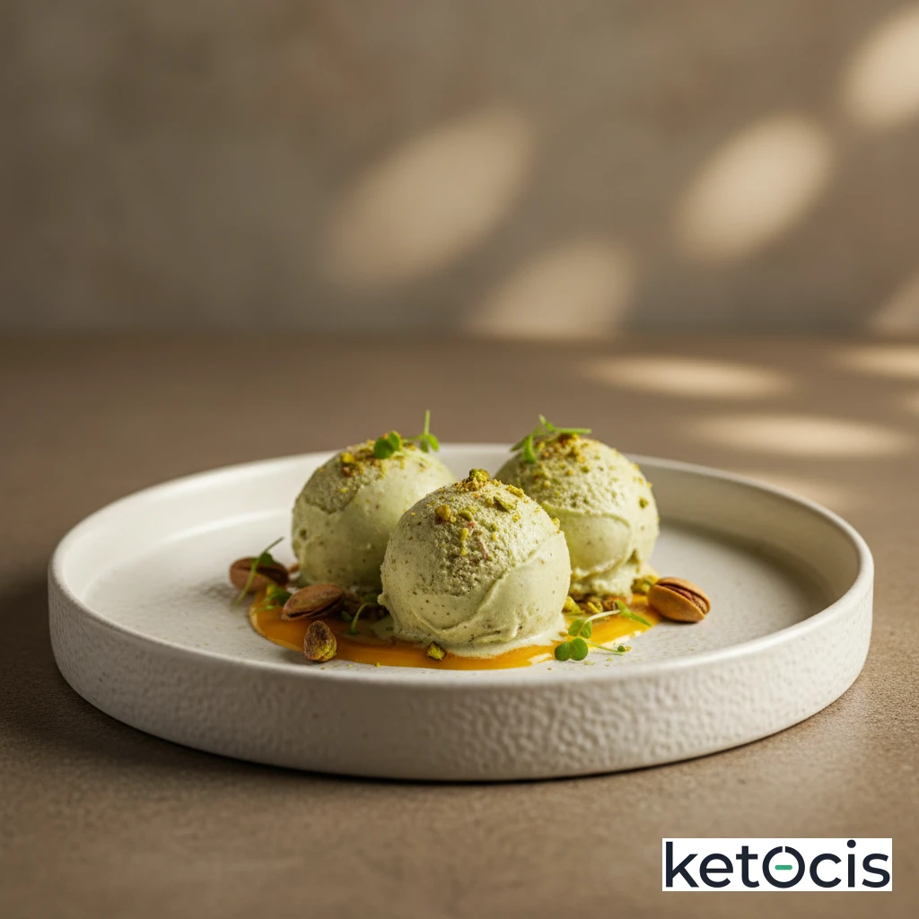 Helado cetogénico de pistacho hecho con nata y yemas de huevo