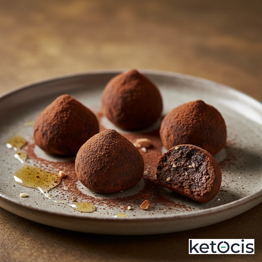 Trufas keto de almendra molida cacao en polvo y aceite de coco