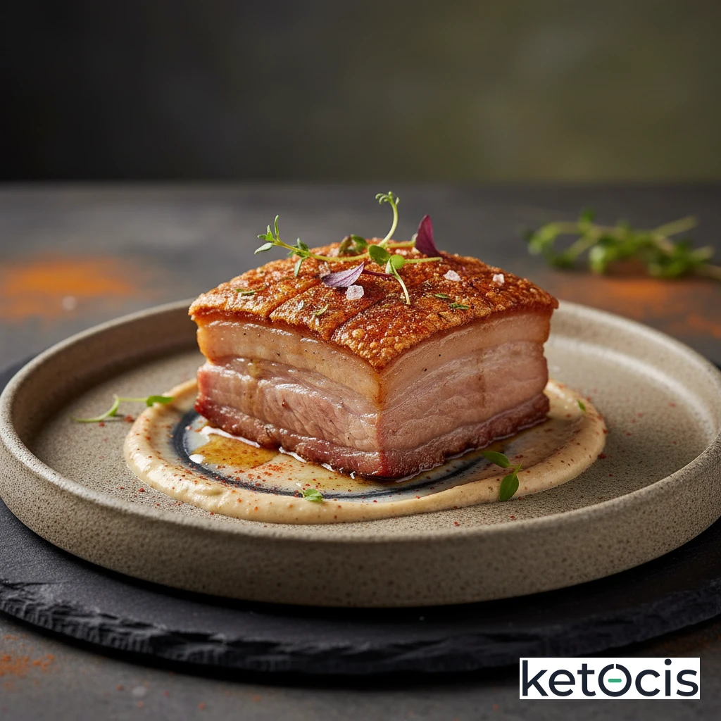 Panceta de cerdo ibérico cocinada a baja temperatura muy crujiente