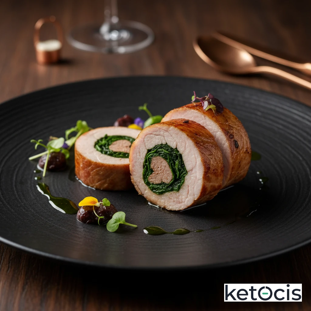 Solomillo de cerdo relleno de paté de aceitunas y espinacas