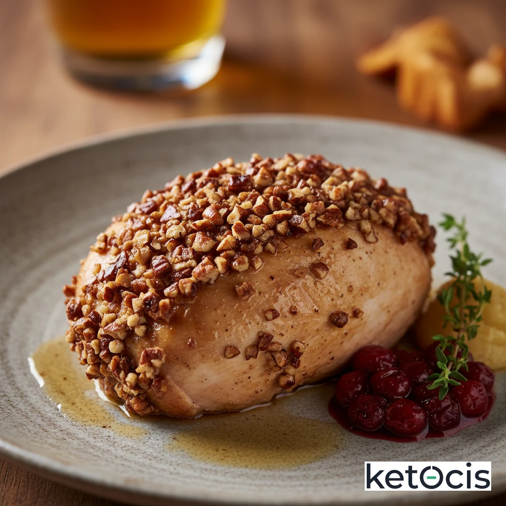 Pechuga de pavo asada con costra de nueces pecanas trituradas