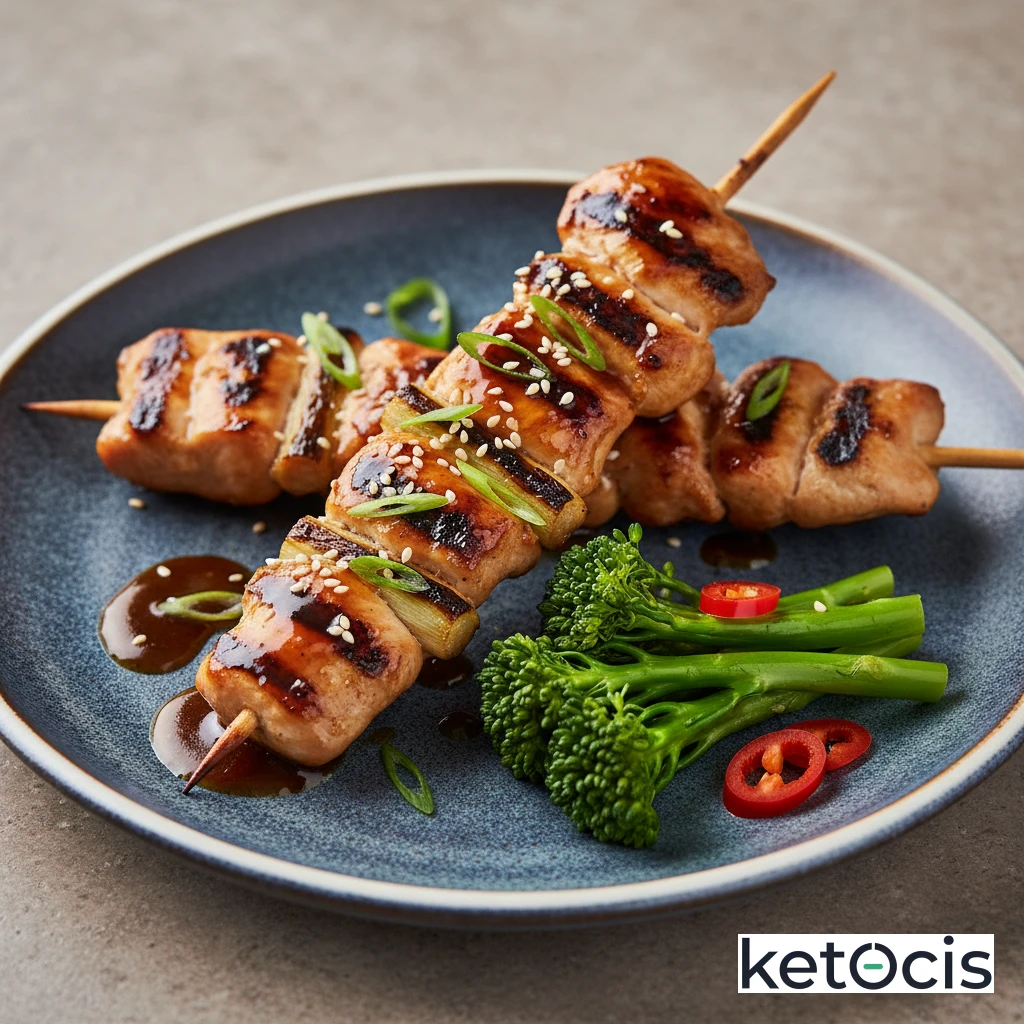 Pinchos de pollo estilo yakitori con salsa teriyaki keto casera