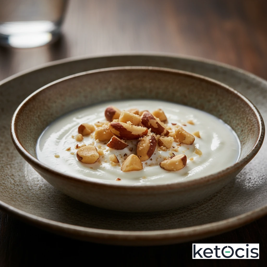Yogur de coco natural sin azúcar con nueces de brasil trituradas