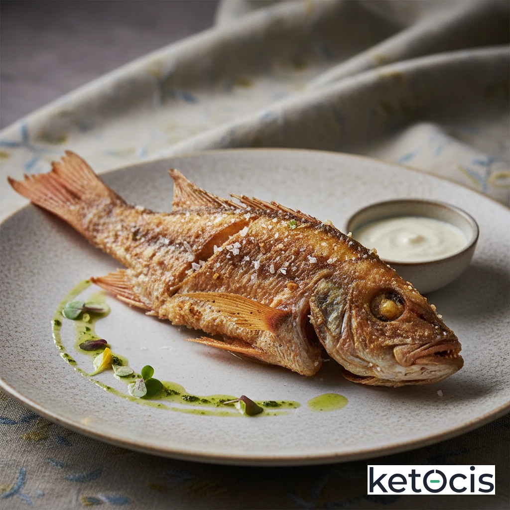 Pargo frito entero en aceite de coco con sal de ajo