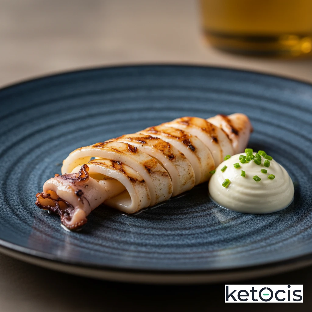 Sepia a la plancha cortada en tiras con mayonesa de ajo casera