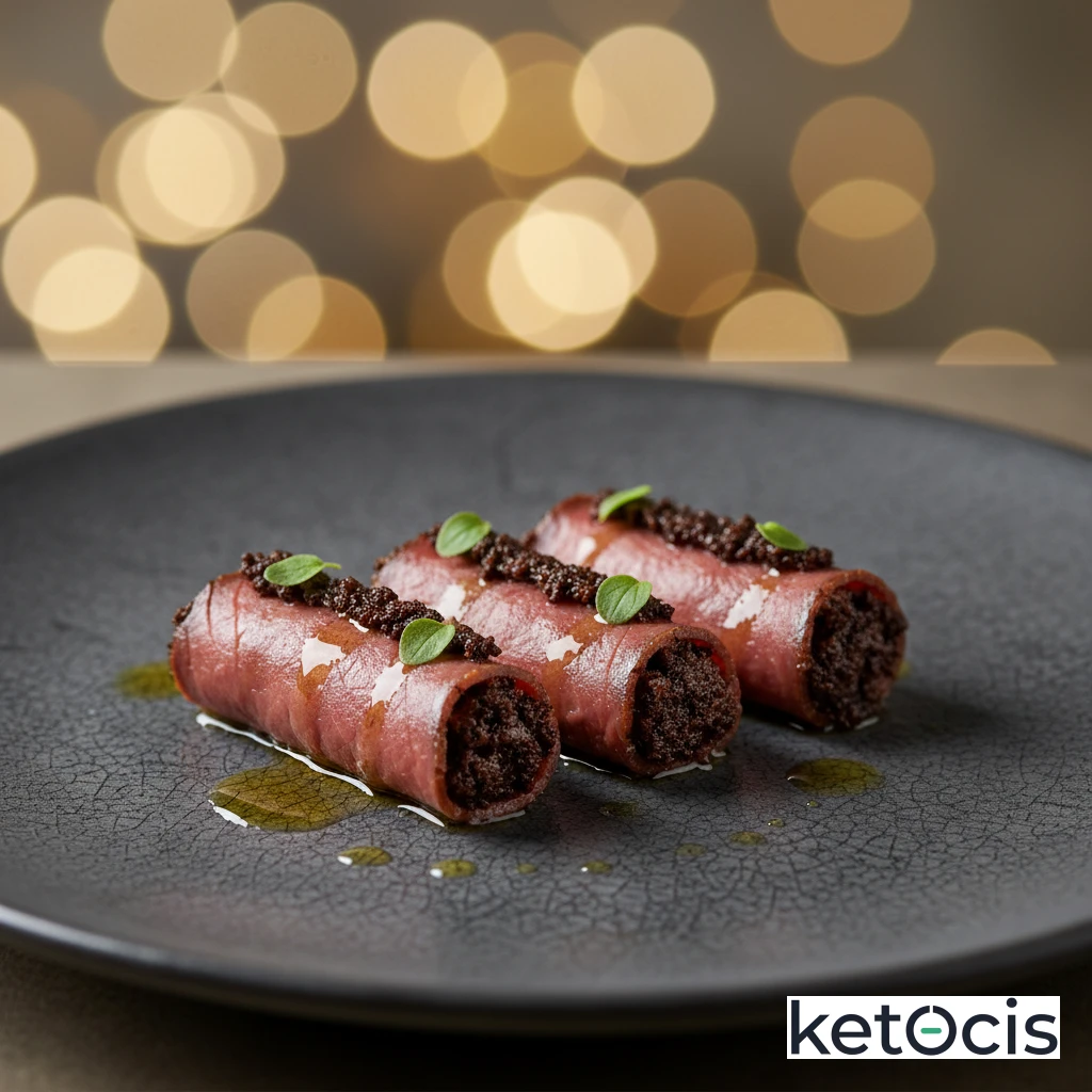 Rollitos de cecina rellenos de paté de aceitunas negras