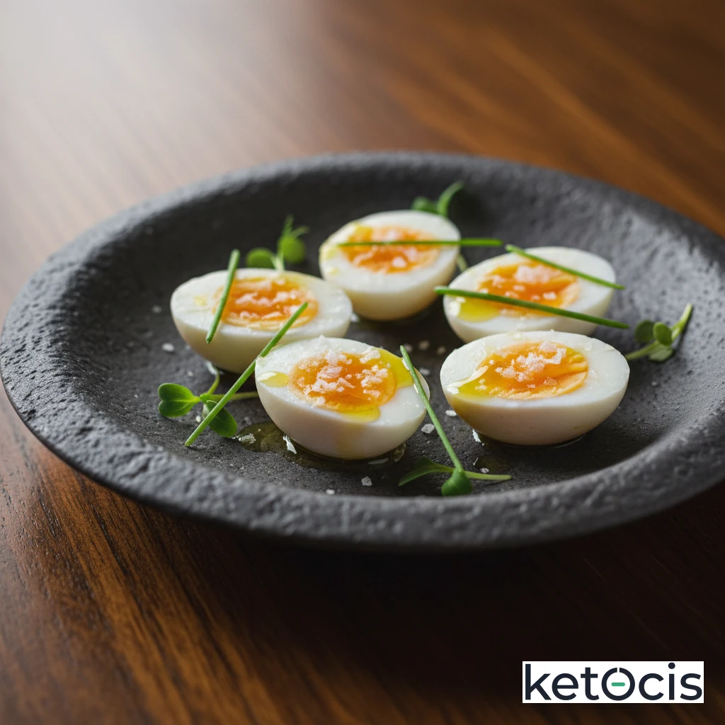 Huevos de codorniz duros aliñados con sal de apio y aceite