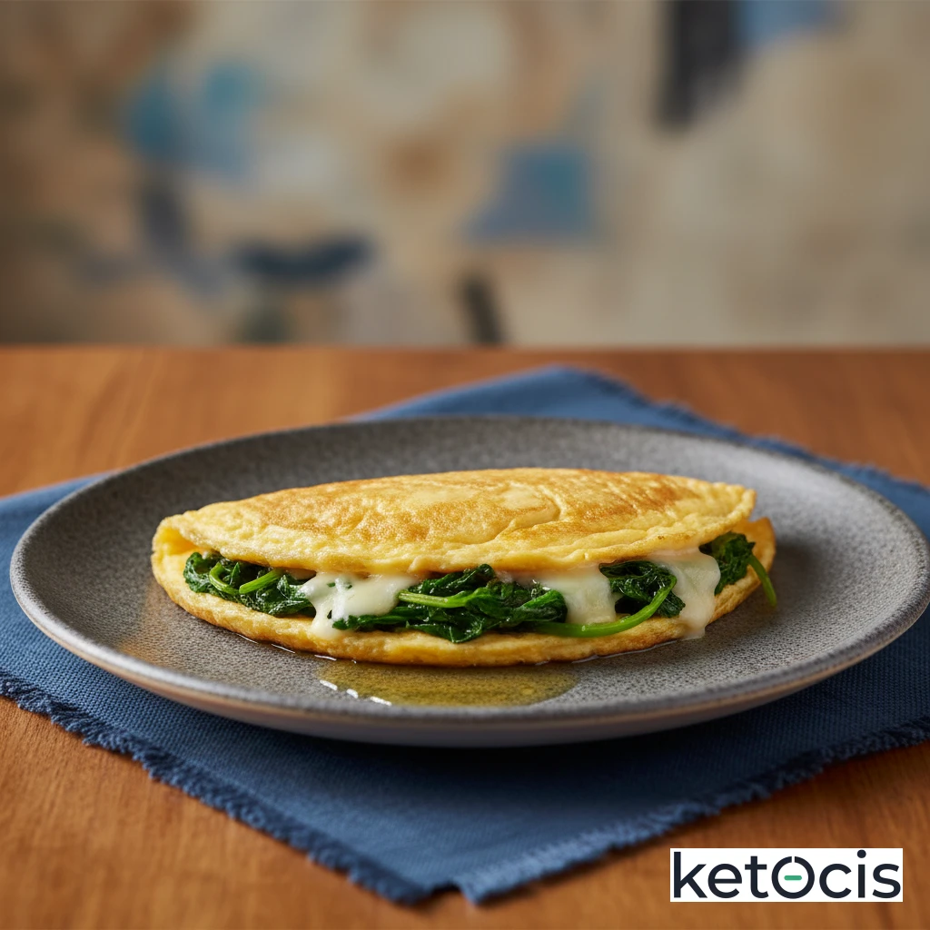 Tortilla de dos huevos con hojas de mostaza y queso provolone
