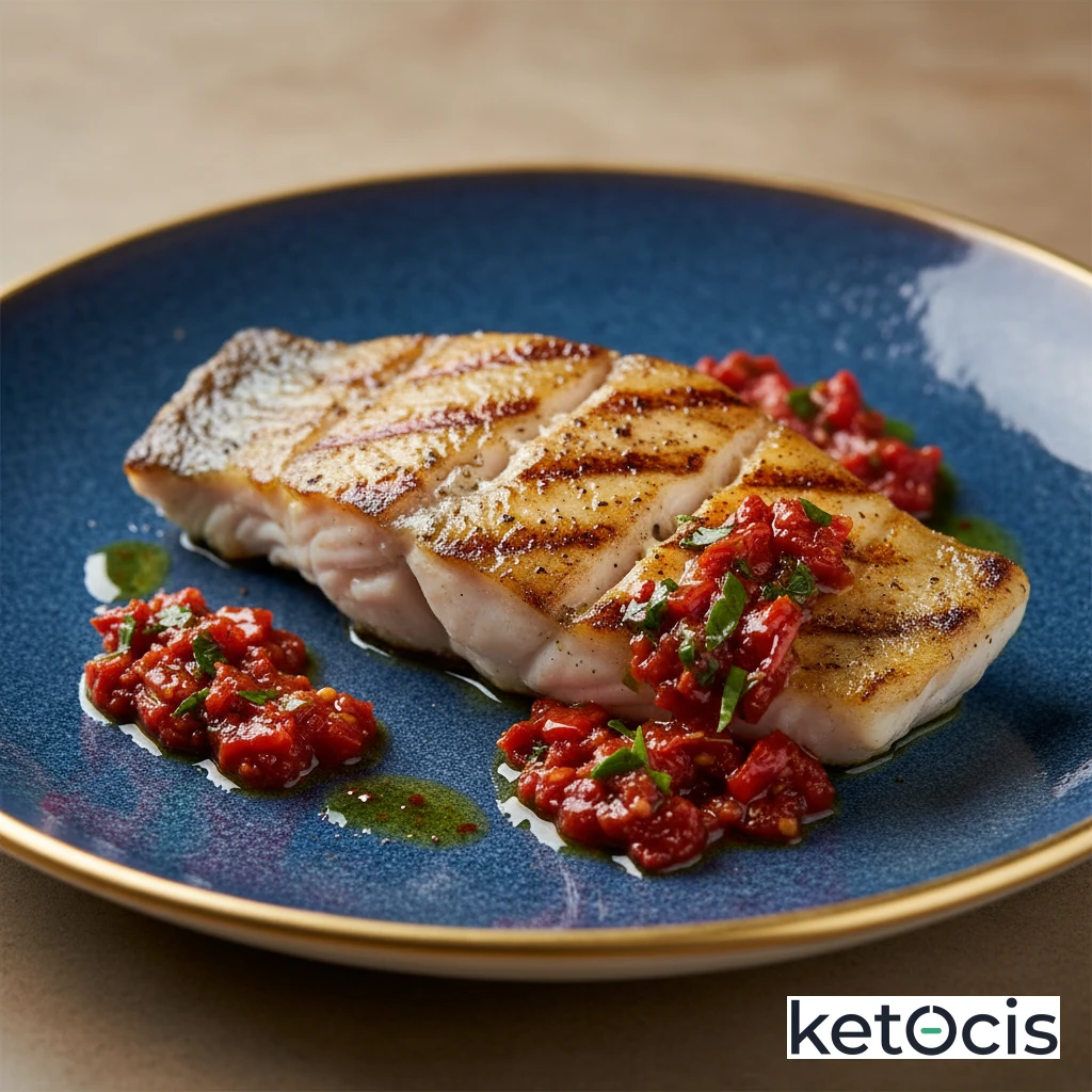 Lomo de rape a la parrilla con vinagreta de tomates secos keto