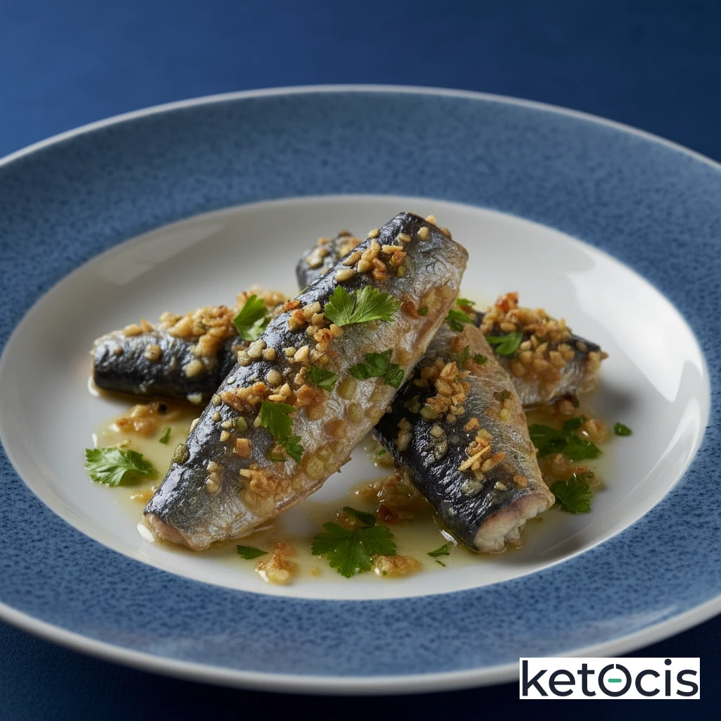 Sardinas frescas al horno con costra de perejil y ajo picado