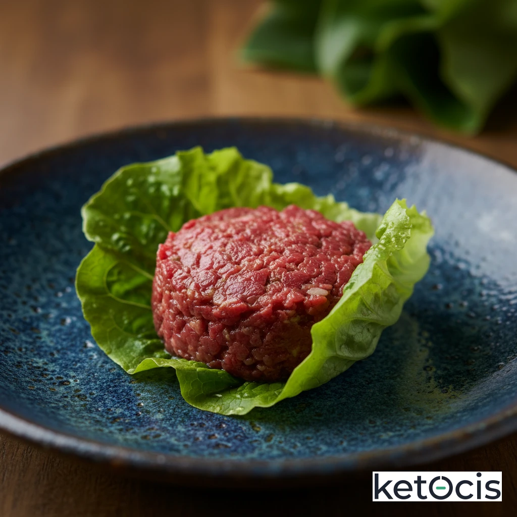Hamburguesa de carne picada de vaca madurada envuelta en lechuga viva