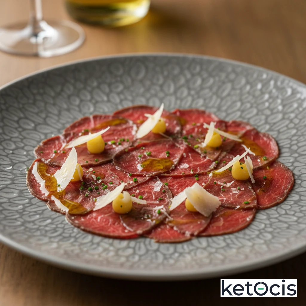 Carpaccio de buey con aceite de trufa blanca y lascas de parmesano