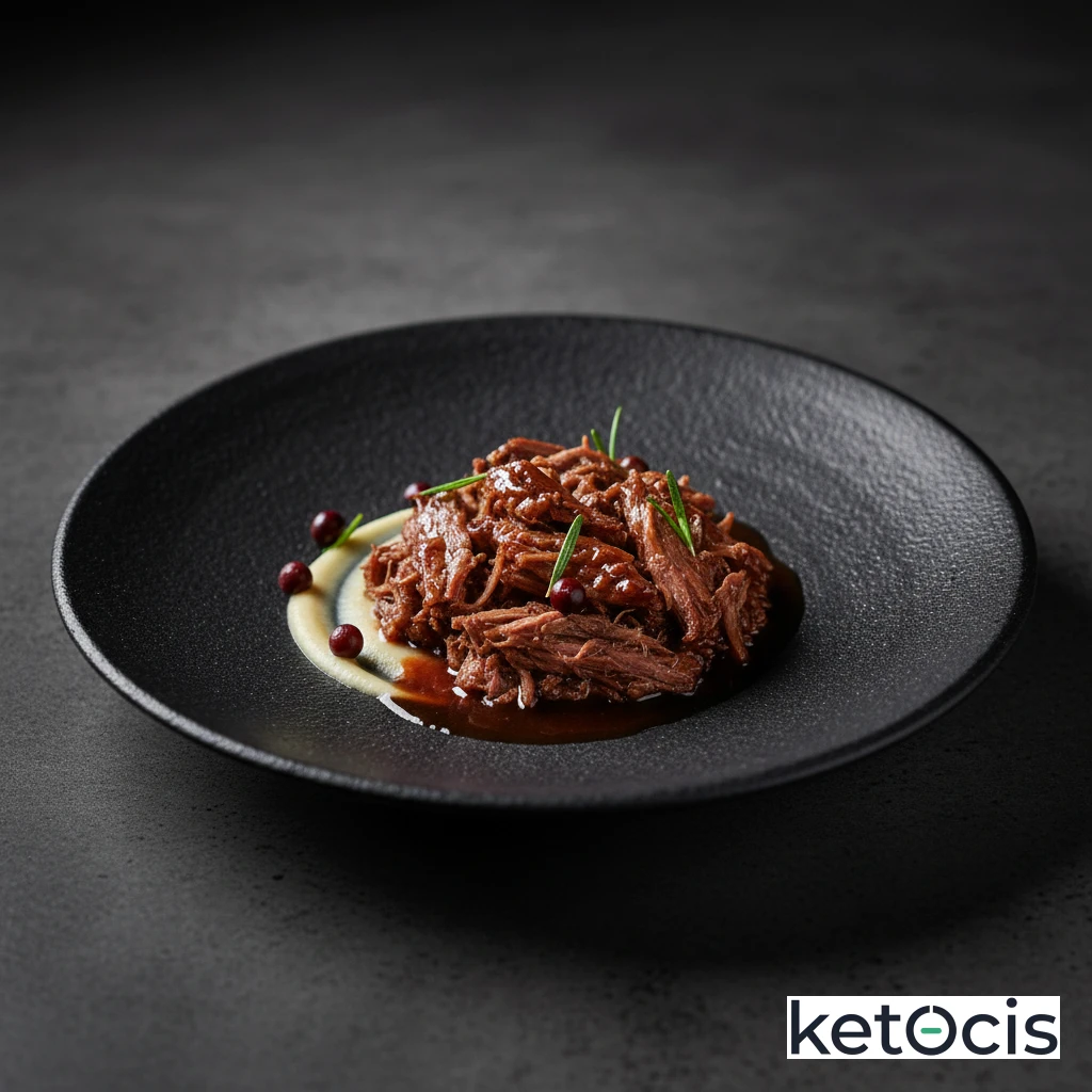 Ragú de ciervo estofado en vino tinto keto cocinado lentamente
