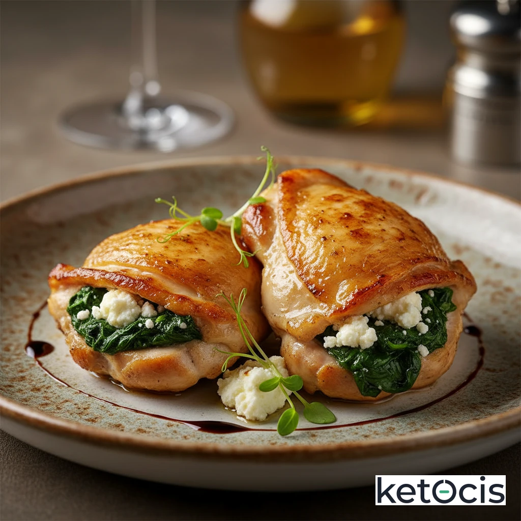 Muslos de pollo deshuesados rellenos de espinacas y queso feta