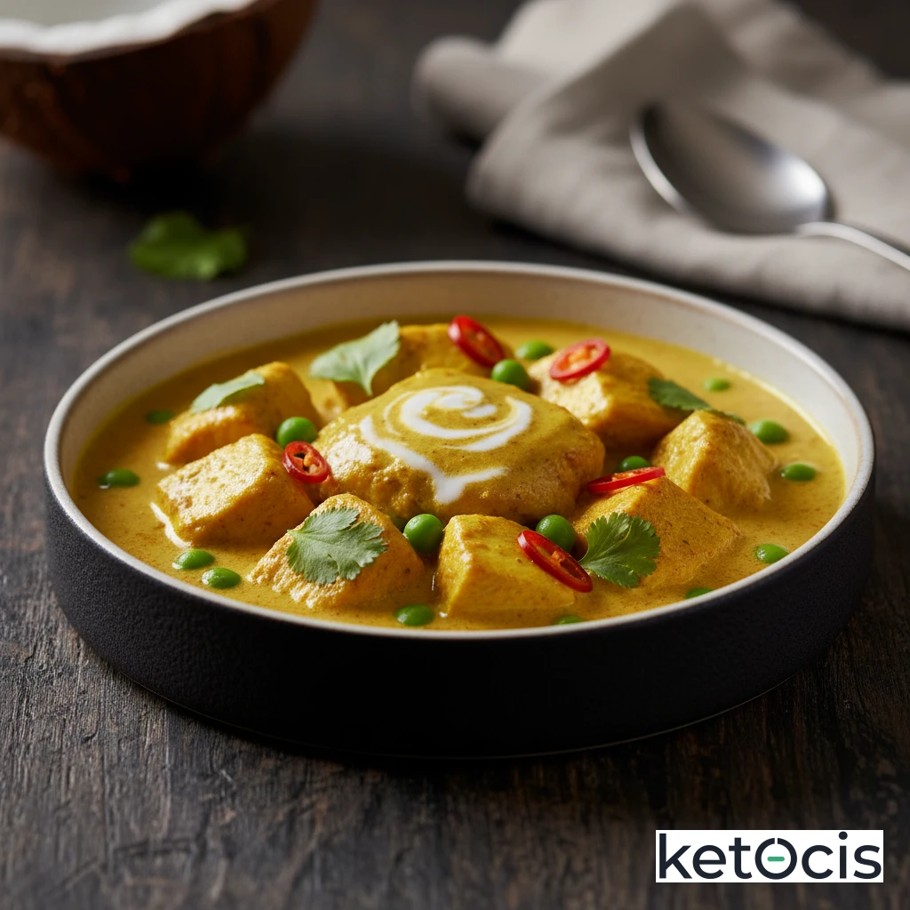 Pollo al curry amarillo suave elaborado con crema de coco entera