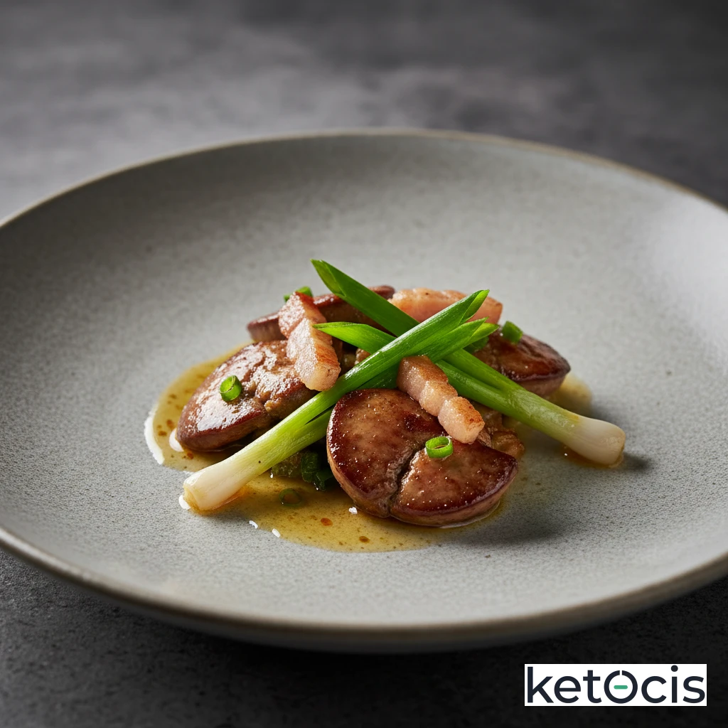 Hígado de pollo salteado con cebolleta tierna y manteca de cerdo