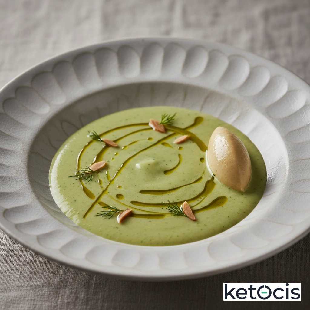 Crema de puerros y calabacín verde suave espesada con almendra