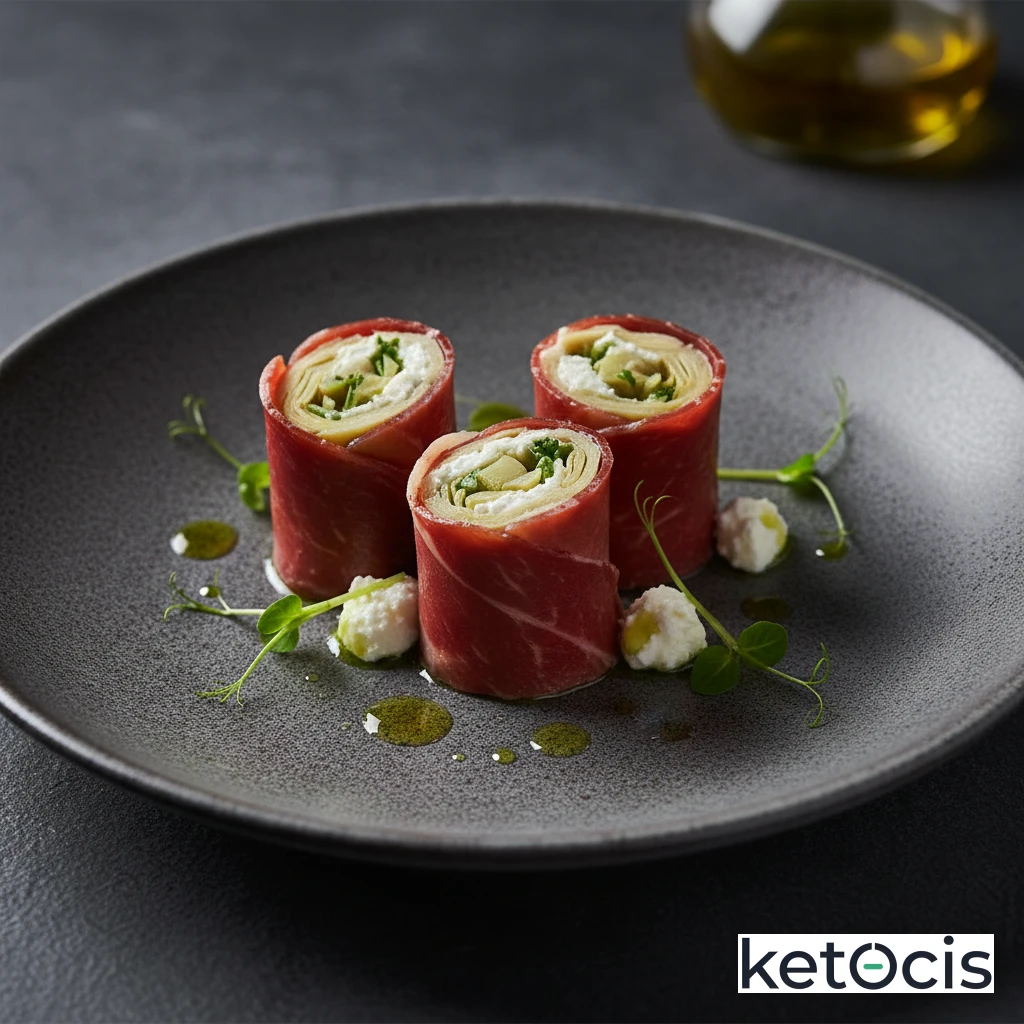Rollitos de jamón serrano rellenos de corazones de alcachofa