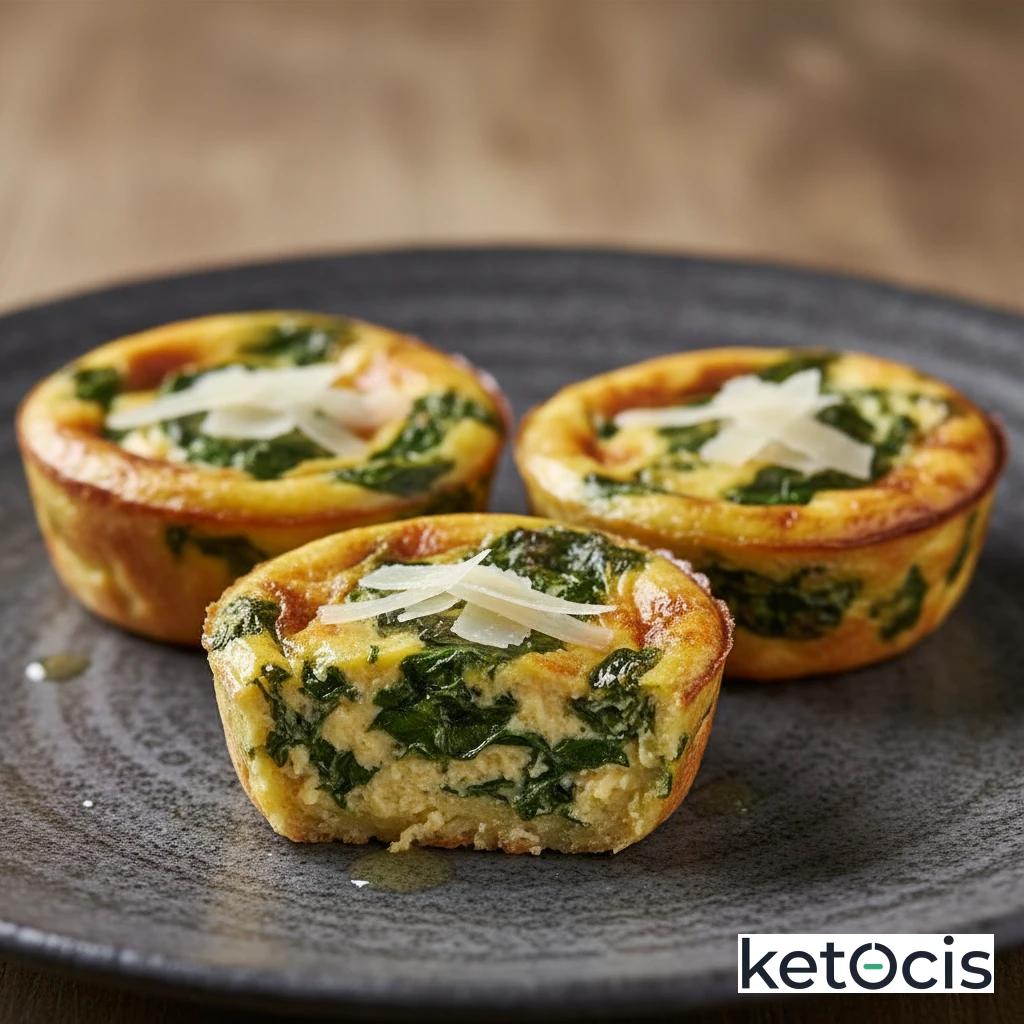 Mini quiches keto sin masa cocinados con espinacas y huevo