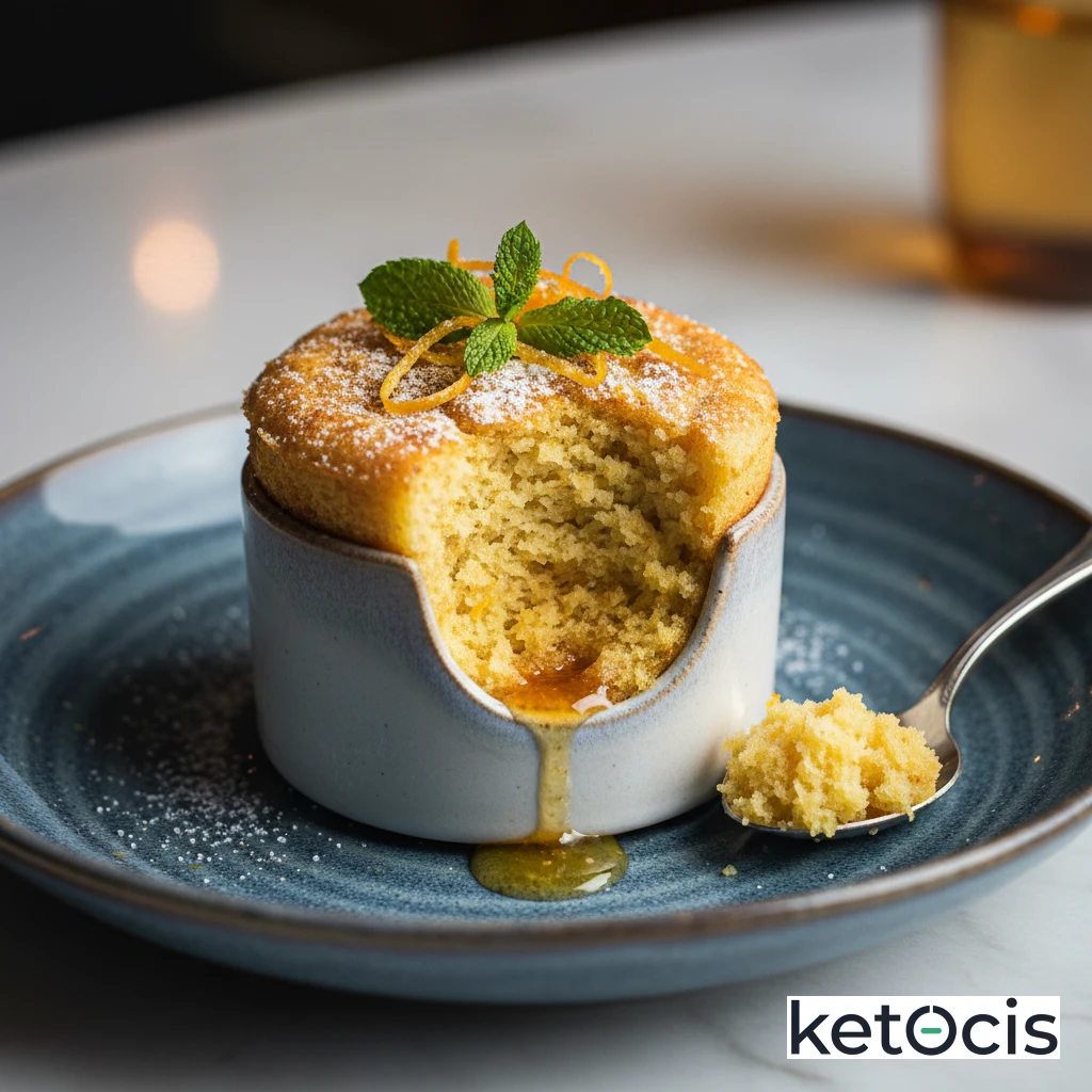 Bizcocho keto en taza de harina de altramuz y ralladura de naranja