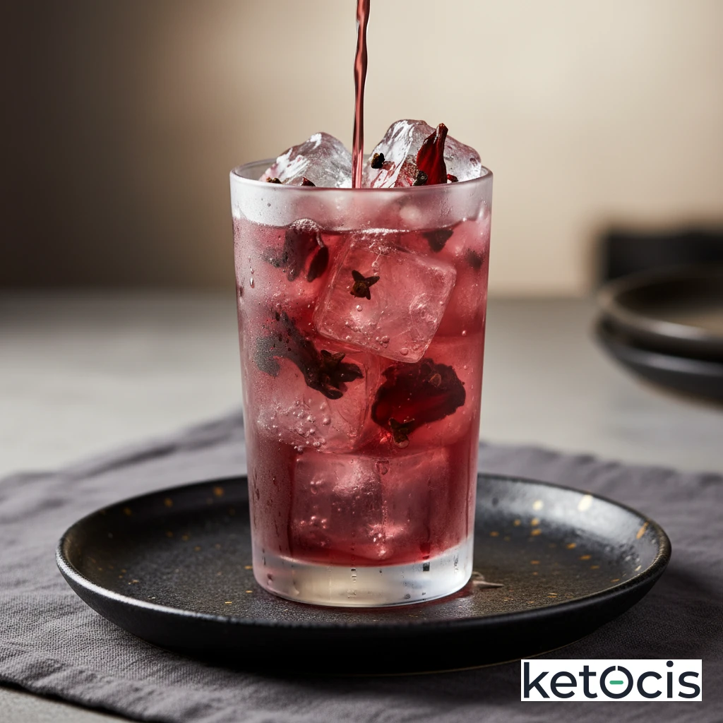 Infusión de hibisco y clavo de olor servida con mucho hielo