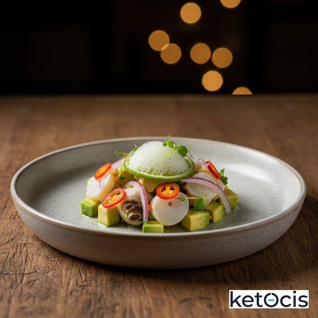 Ceviche de caracoles de mar frescos con aguacate y chile habanero