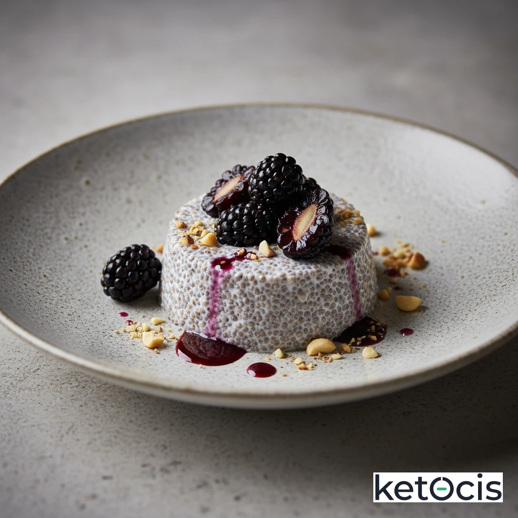 Pudín de chía con leche de nueces macadamia y moras frescas